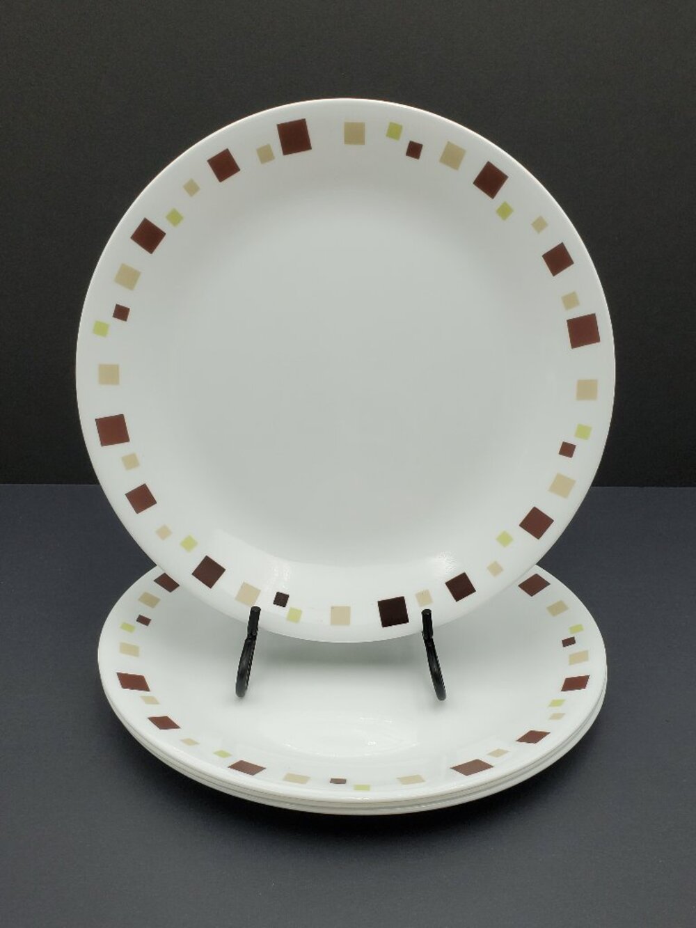 Corelle Geometric Dinner Plates Corning Brown & Tan Squares Plates